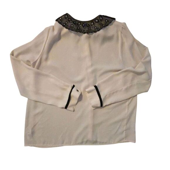 Y2K Forever 21 M Embroidered Eyelet Lace Mesh Collared Top Whimsygoth Regency - Picture 2 of 8